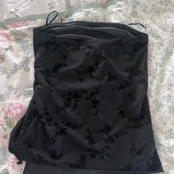 Strapless Black Floral-Print Top - Picture 2 of 2